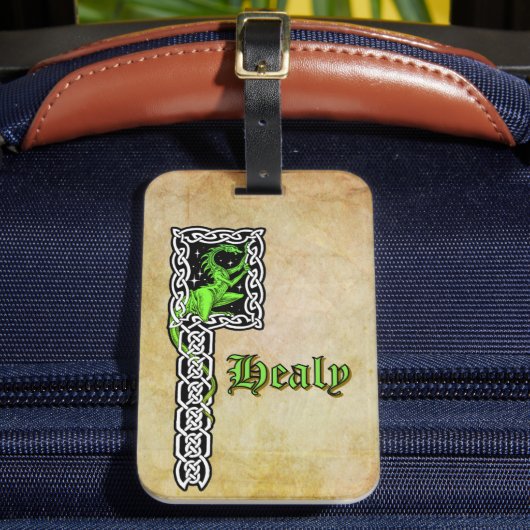 Groene draak met Keltische rand gepersonaliseerd Bagagelabel (Voorkant Insitu 2)