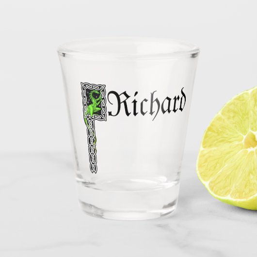 Groene draak met Keltische rand gepersonaliseerd Shot Glas (Voorkant)