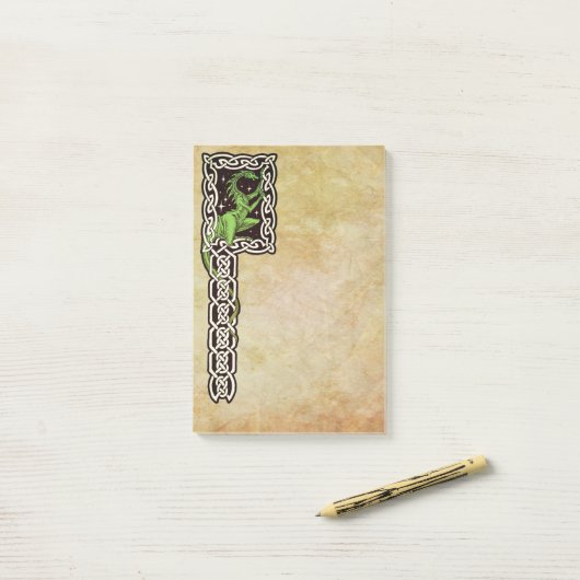 Groene draak met Keltische rand Post-it® Notes (Op bureau)