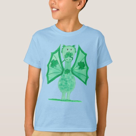 Groene Draak Met Klavertjes T-shirt (Voorkant)