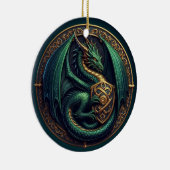 Groene draak met schild keramisch ornament (Rechts)