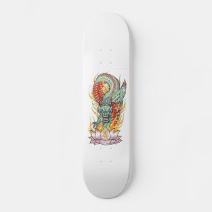 Groene draak op een gevlamend Lotus Skateboard