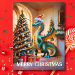 Groene draak op kerstavond feestdagenkaart<br><div class="desc">Dit kunstwerk is van een draak die hun kerstboom versierde!</div>