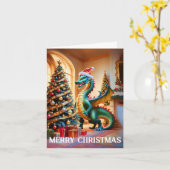 Groene draak op kerstavond kaart (Gele Bloem)