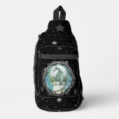 Groene draak op sterrenachtergrond sling bag (Voorkant)
