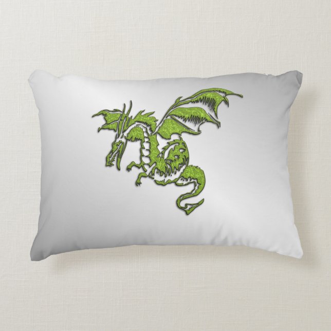 Groene Draak op Zilver Accent Kussen (Voorkant)
