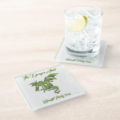 Groene draak op zilver glazen onderzetter (Schuin)