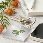 Groene Draak op Zilver Sleutelhanger (Voorkant Rechts)