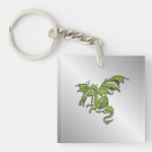 Groene Draak op Zilver Sleutelhanger (Voorkant)