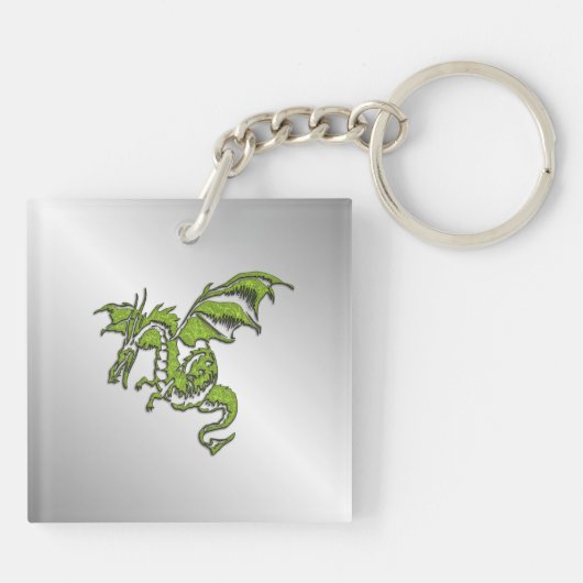 Groene Draak op Zilver Sleutelhanger (Achterkant)
