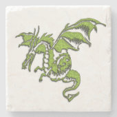 Groene draak op zilver stenen onderzetter (Voorkant)