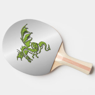 Groene draak op zilver tafeltennisbatje