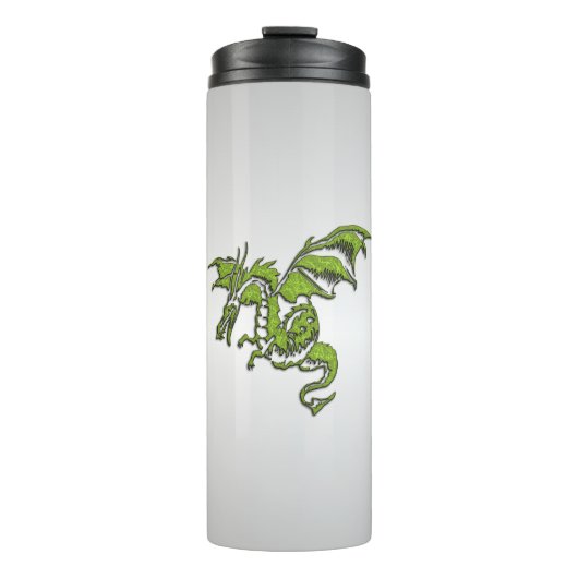 Groene draak op zilver thermosbeker (Voorkant)