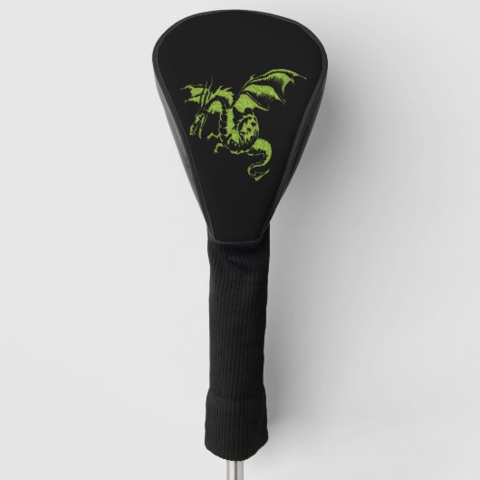 Groene draak op zwart golfheadcover (Voorkant)