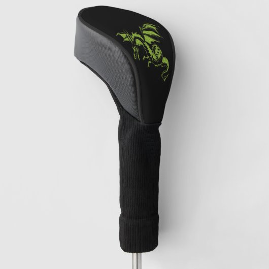 Groene draak op zwart golfheadcover (Schuin)