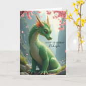 Groene Draak Persoonlijke Verjaardag Kaart (Gele Bloem)