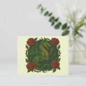 Groene draak rode rozen briefkaart (Staand voorkant)