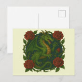 Groene draak rode rozen briefkaart (Voorkant / Achterkant)
