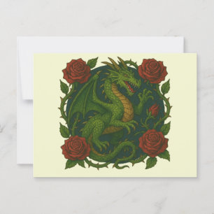 Groene draak rode rozen briefkaart