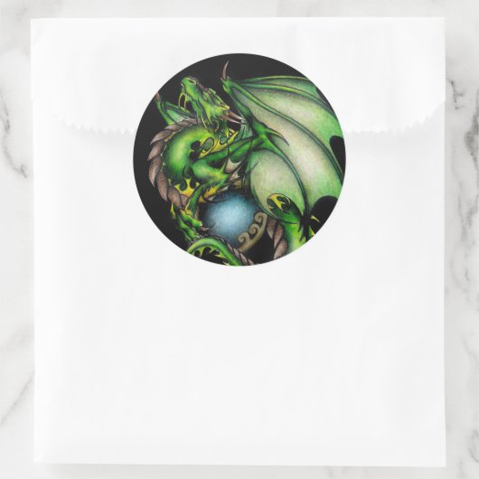 Groene draak ronde sticker (Tas)
