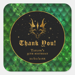 Groene Draak Schubben Gouden Verjaardag Bedankt Vierkante Sticker