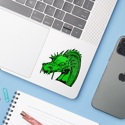 Groene draak sticker (Laptop met iPhone)
