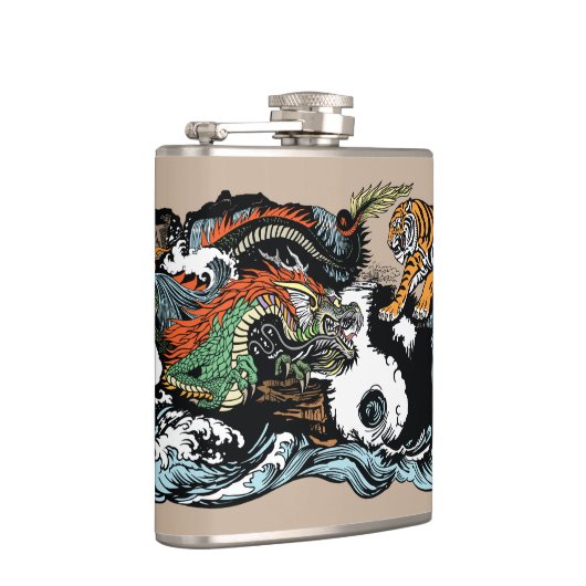 Groene draak tegen tijger heupfles (Rechts)