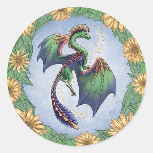 Groene draak van de Natuur Fantasy Art Ronde Sticker (Voorkant)