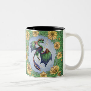 Groene draak van de Natuur Fantasy Art Tweekleurige Koffiemok