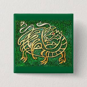 Groene draak vierkante button 5,1 cm