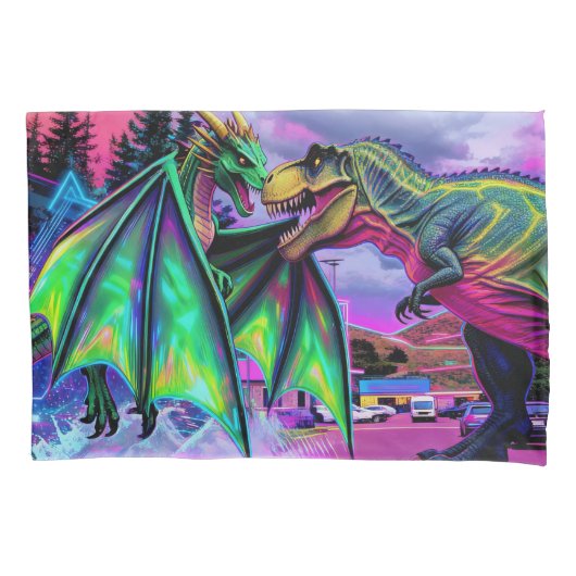 Groene Draak vs Dinosaurus Kussensloop (Voorkant)