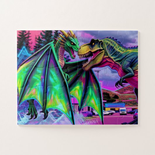 Groene Draak vs Dinosaurus Legpuzzel (Horizontaal)