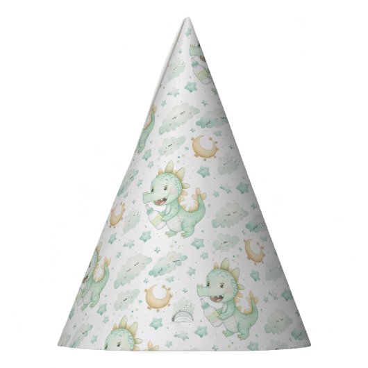 Groene Dragon Baby Pastel Waterverf Patroon Feesthoedjes (Links)