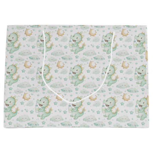 Groene Dragon Baby Pastel Waterverf Patroon Groot Cadeauzakje (Voorkant)