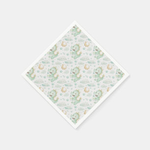 Groene Dragon Baby Pastel Waterverf Patroon Servet