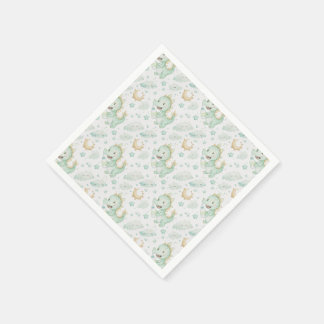Groene Dragon Baby Pastel Waterverf Patroon Servet