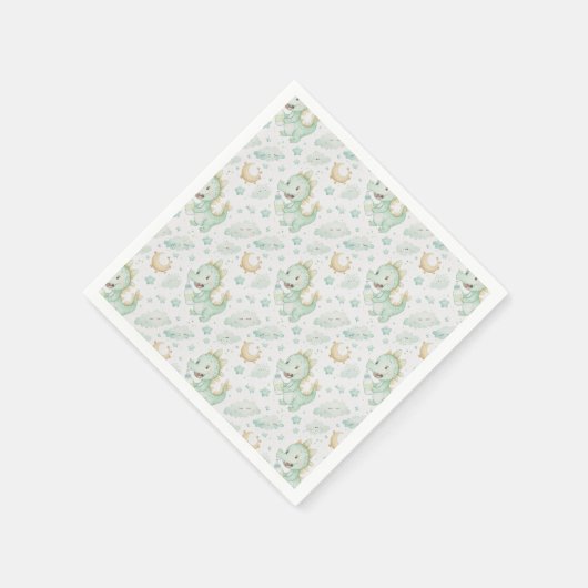 Groene Dragon Baby Pastel Waterverf Patroon Servet (Hoek)