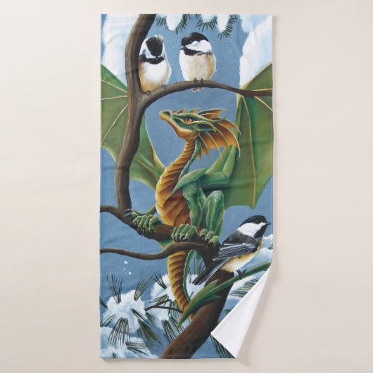 Groene Dragon Chickadees Winter Badhanddoek (Badhanddoek)