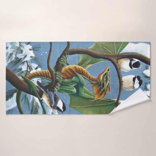 Groene Dragon Chickadees Winter Badhanddoek (Badhanddoek)
