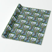 Groene Dragon Chickadees Winter Cadeaupapier (Uitgerold)