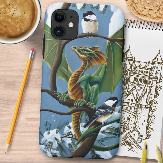 Groene Dragon Chickadees Winter Case-Mate iPhone Case