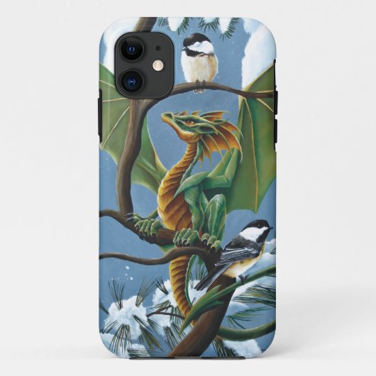 Groene Dragon Chickadees Winter Case-Mate iPhone Case (Achterkant)