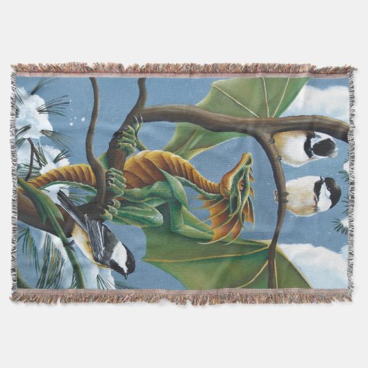 Groene Dragon Chickadees Winter Deken (Voorkant)