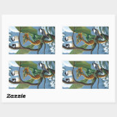 Groene Dragon Chickadees Winter Rechthoekige Sticker (Vel)