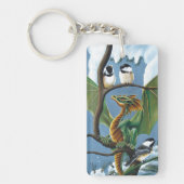 Groene Dragon Chickadees Winter Sleutelhanger (Voorkant)