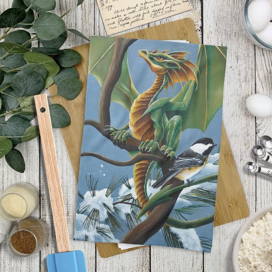 Groene Dragon Chickadees Winter Theedoek