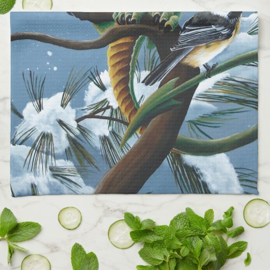 Groene Dragon Chickadees Winter Theedoek (Gevouwen)