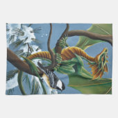 Groene Dragon Chickadees Winter Theedoek (Horizontaal)