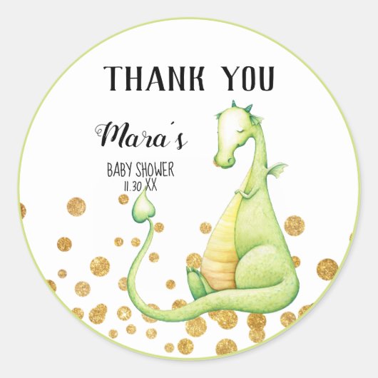 *~* Groene Dragon Glitter Baby shower Dank u Ronde Sticker (Voorkant)