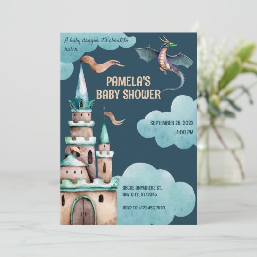 Groene Dragon kasteel baby shower Kaart (Staand voorkant)